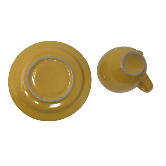 Vintage Mustard Yellow Smiling Face Cup and Saucer Set - 3d Nose - Cute Features - Picture 4 of 4